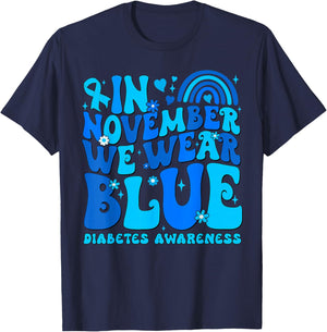 In November We Wear Ribbon Blue Diabetes Awareness Men Women T-Shirt - T-Shirt | Navy