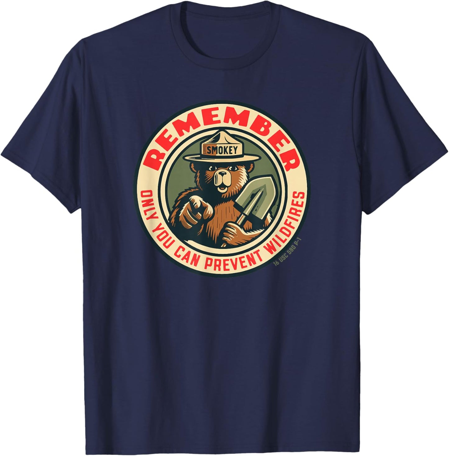 Remember Only You Vintage Smokey Bear Seal Retro T-Shirt - T-Shirt | Navy