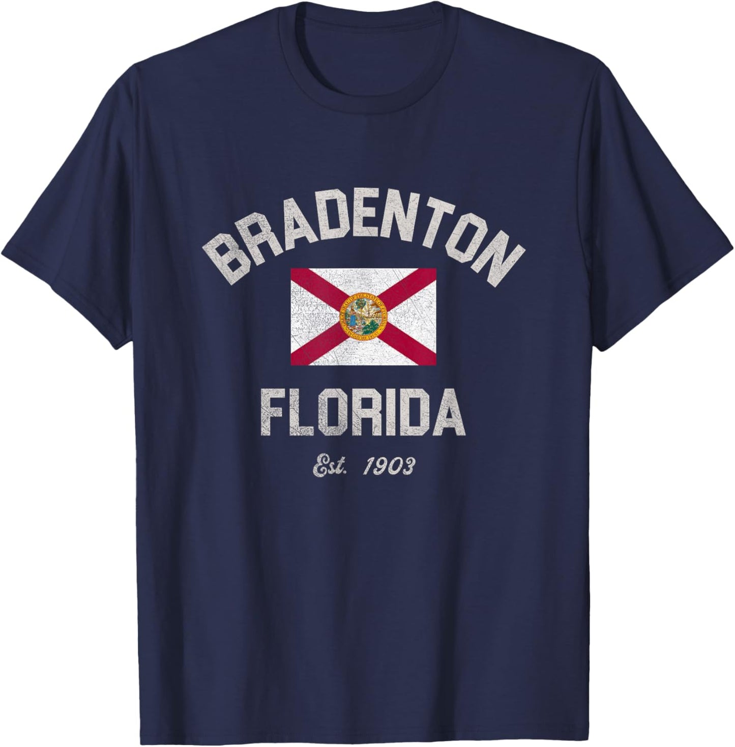 Vintage Bradenton Florida FL Retro Flag T-Shirt - T-Shirt | Navy