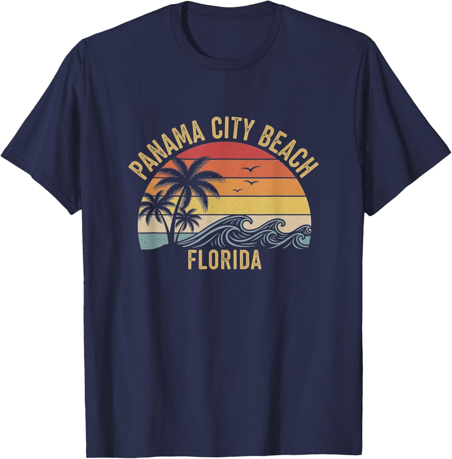 Retro Panama City Beach Florida Art Design T-Shirt - T-Shirt | Navy