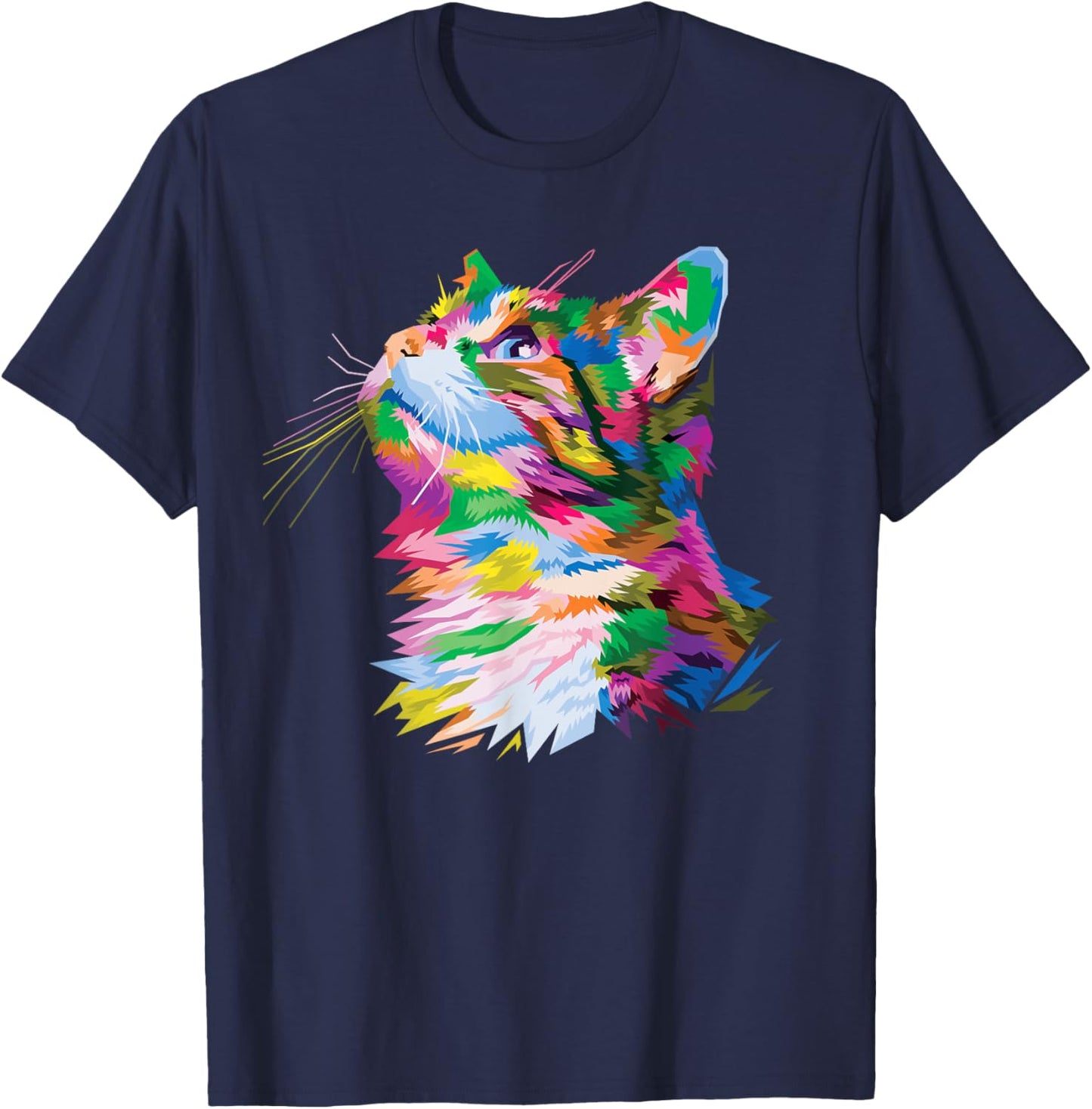 Cute Colorful Cat head for Kitten Lover art Kitty cats T-Shirt - T-Shirt | Navy