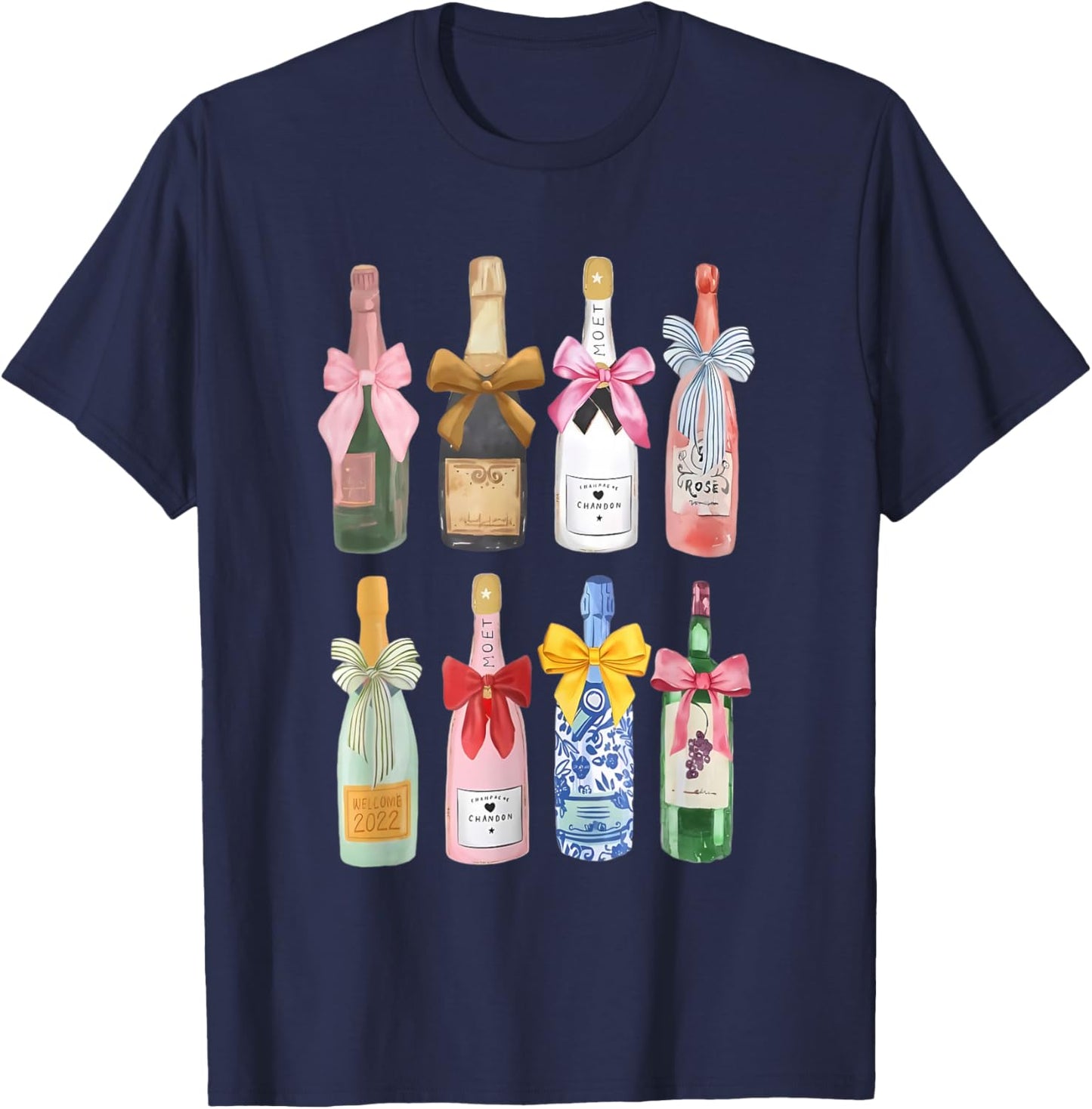 Christmas Champagne Cool Glass Coquette Bottle T-Shirt - T-Shirt | Navy