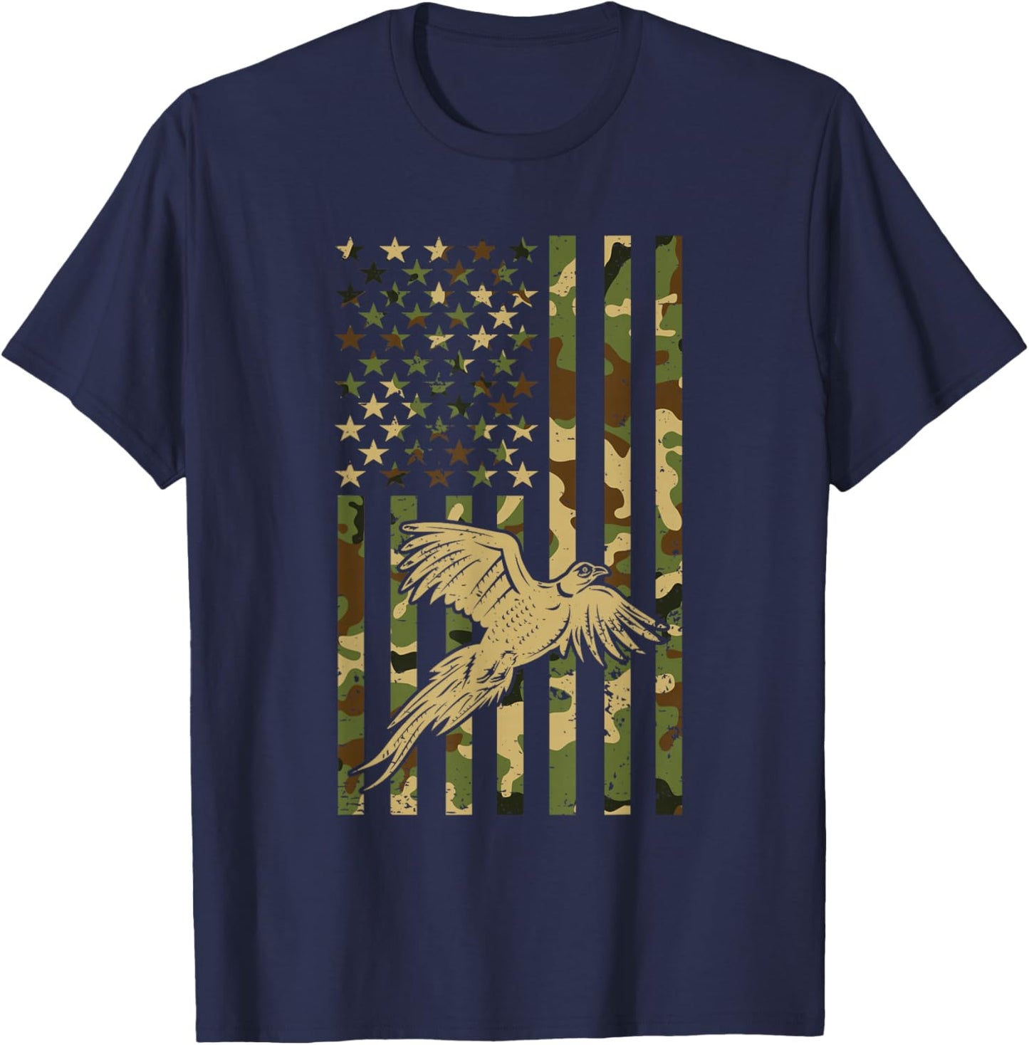 Pheasant Hunting Bird Hunter Hunting American Flag Camo T-Shirt - T-Shirt | Navy