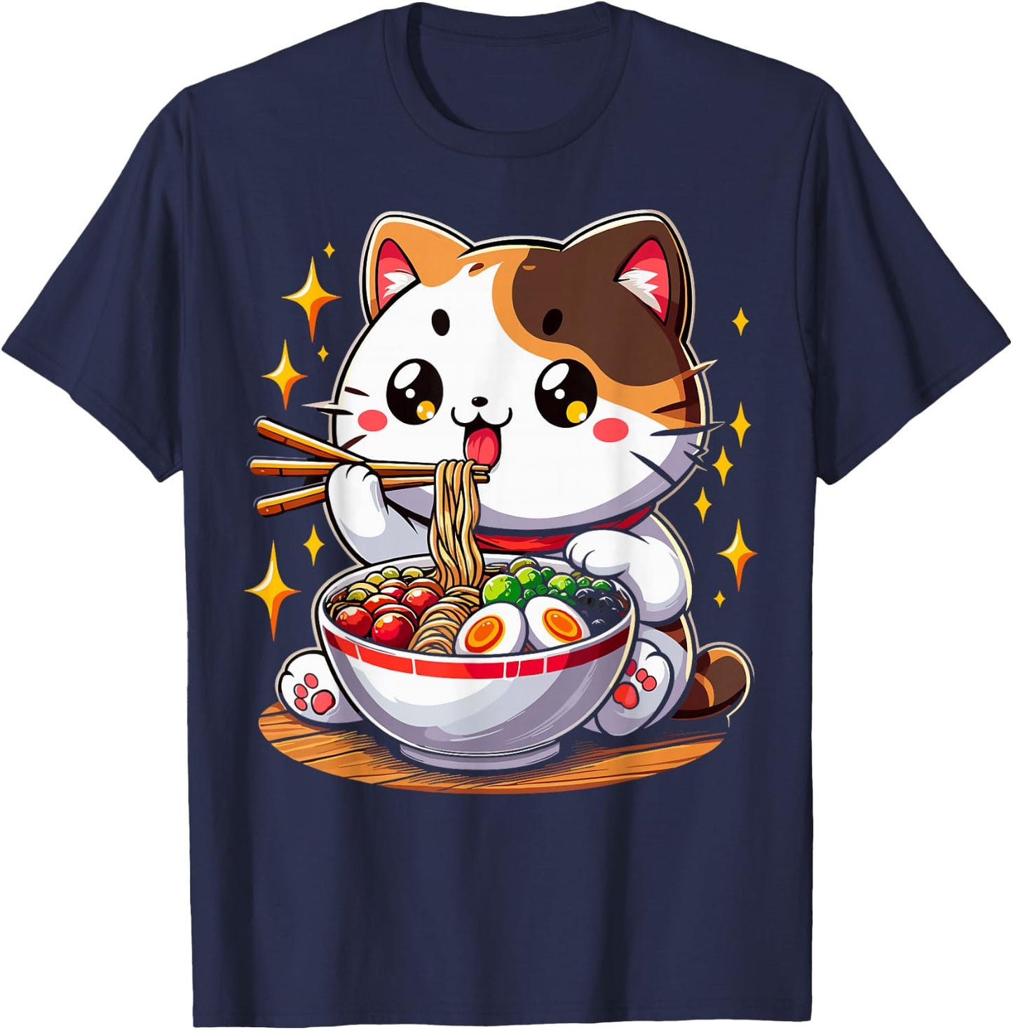 Cat Ramen Noodles Anime Kawaii Japanese Cat T-Shirt - T-Shirt | Navy