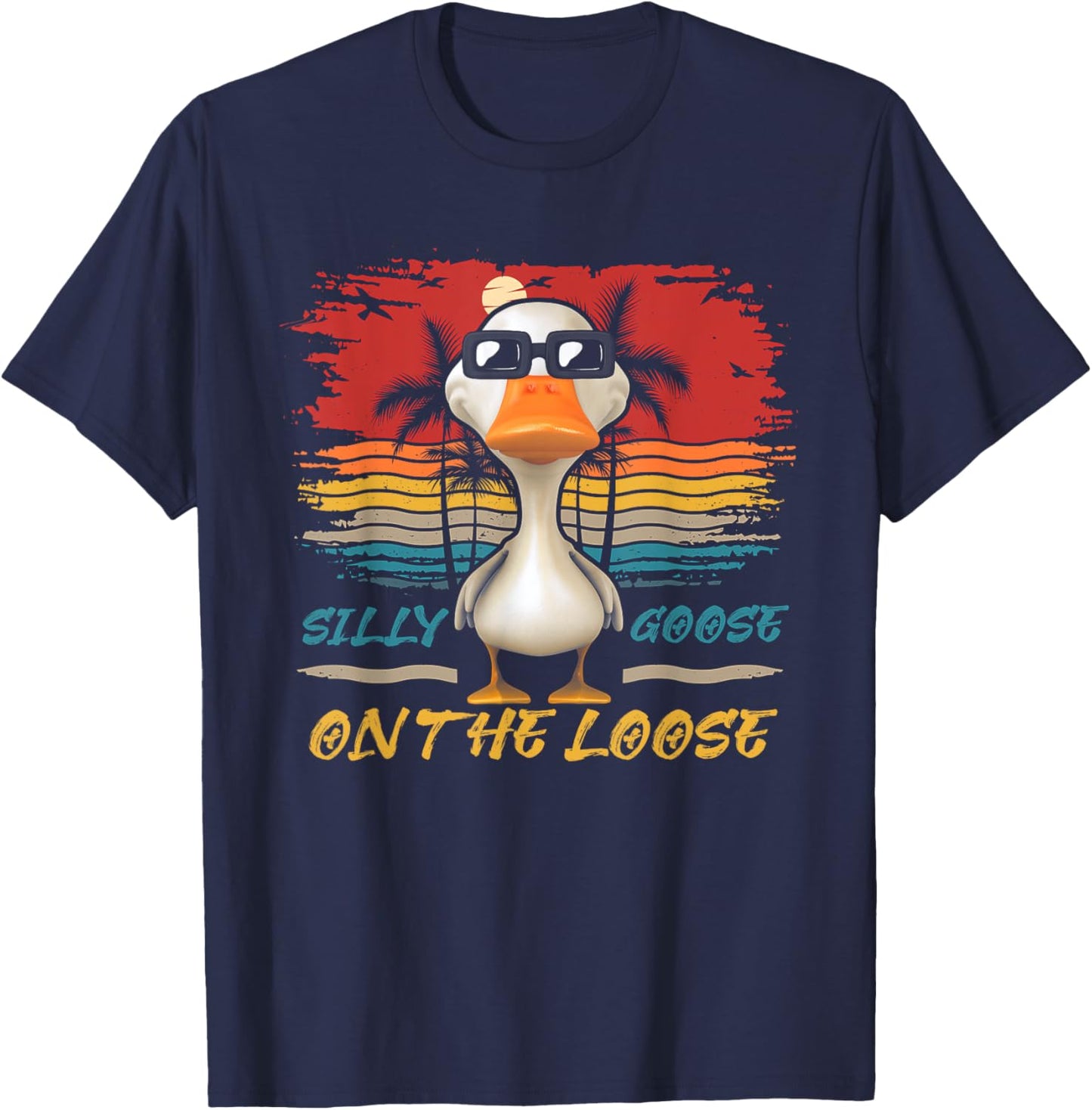 Silly-Goose On The-Loose Vintage Duck Lover Beach Vacation T-Shirt - T-Shirt | Navy