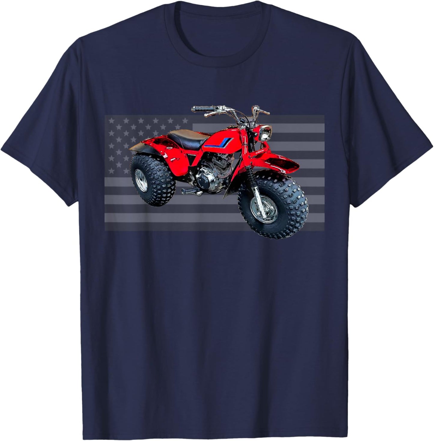 Vintage American Flag 3 Wheeler ATV, ATC T-Shirt - T-Shirt | Navy