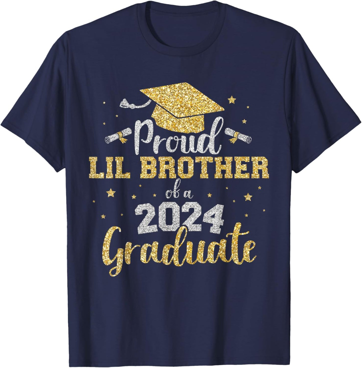 Proud lil brother class of 2024 graduate senior graduation T-Shirt - T-Shirt | Navy