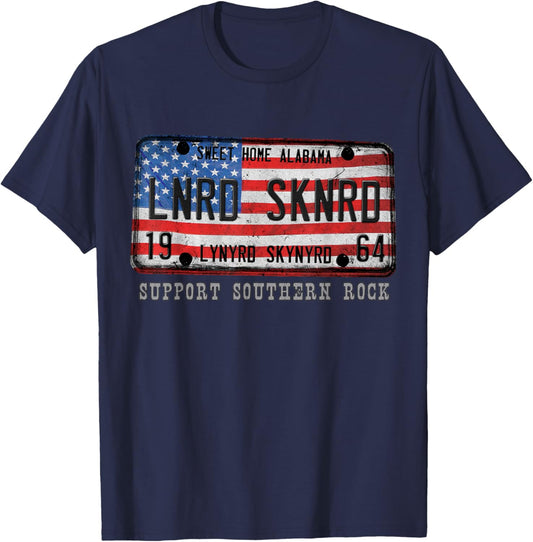 Lynyrd Skynyrd License Plate 1964 Sweet Home Alabama US Flag T-Shirt - T-Shirt | Navy
