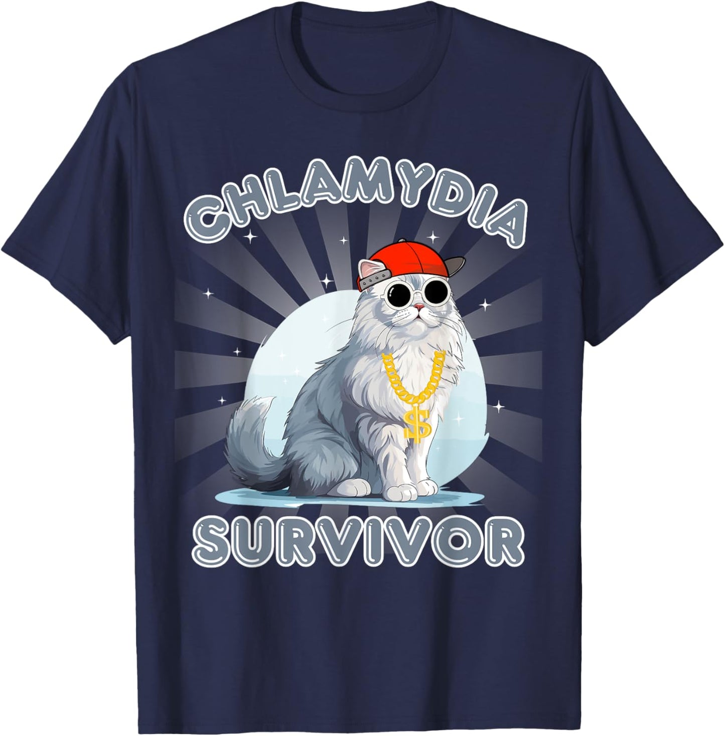 Men and Women Humor Cat Meme Chlamydia Survivor Funny Adult T-Shirt - T-Shirt | Navy