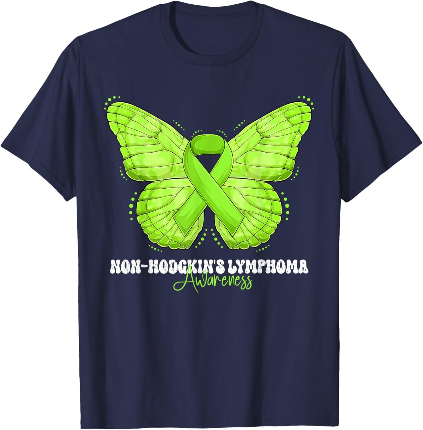 Non-Hodgkin's Lymphoma Awareness Month Lime Green Ribbon T-Shirt - T-Shirt | Navy