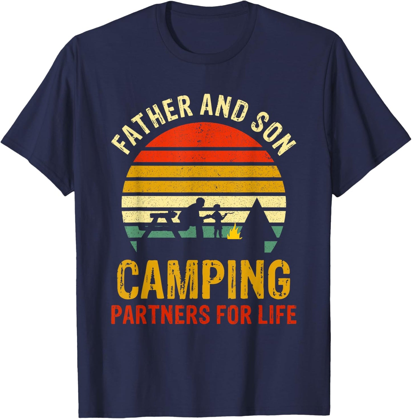 Vintage Dad And Son Camping Partners For Life Fathers Day T-Shirt - T-Shirt | Navy