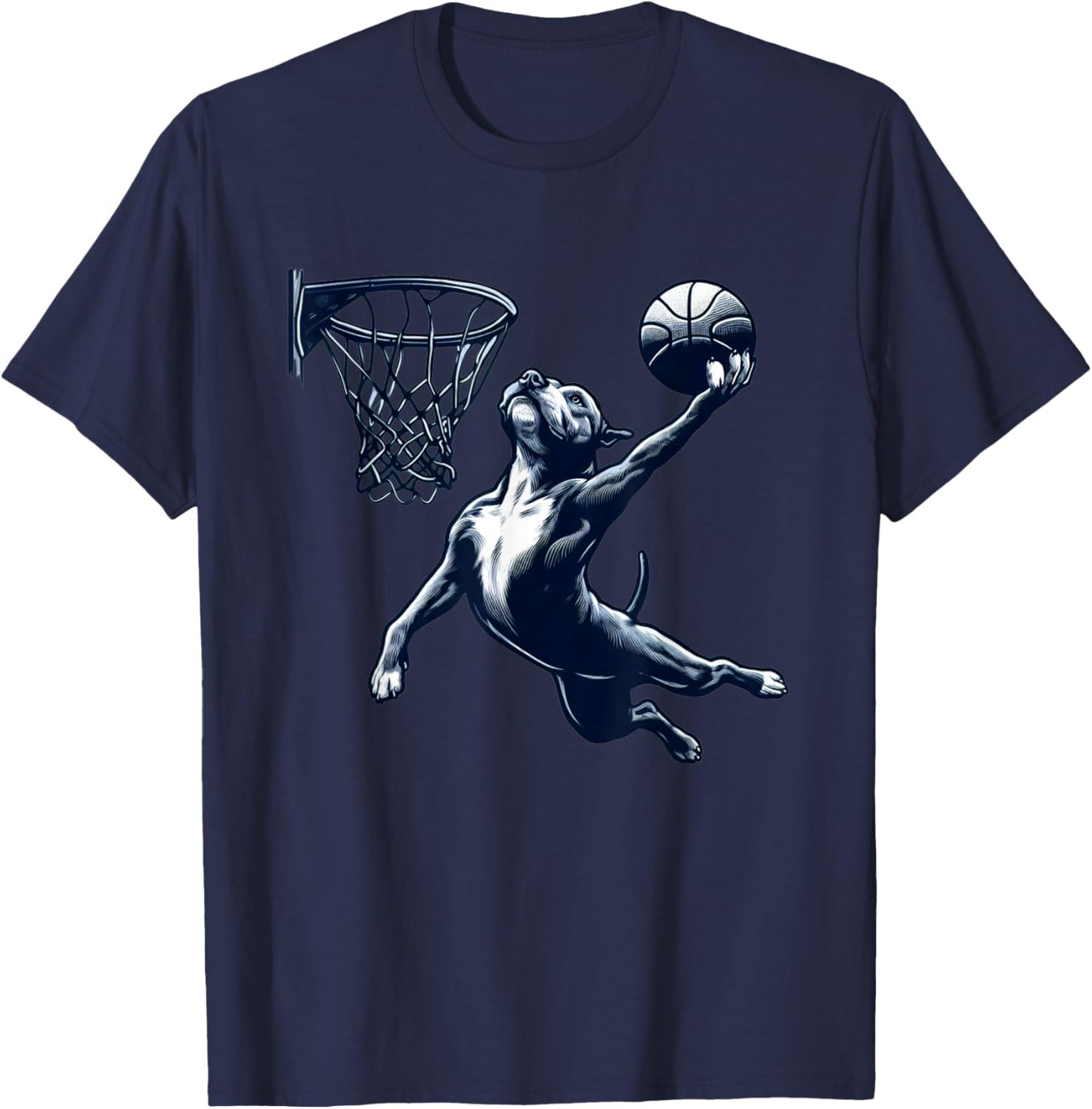 Pitbull Dunking Basketball Dog Playing Basketball Sports T-Shirt - T-Shirt | Navy