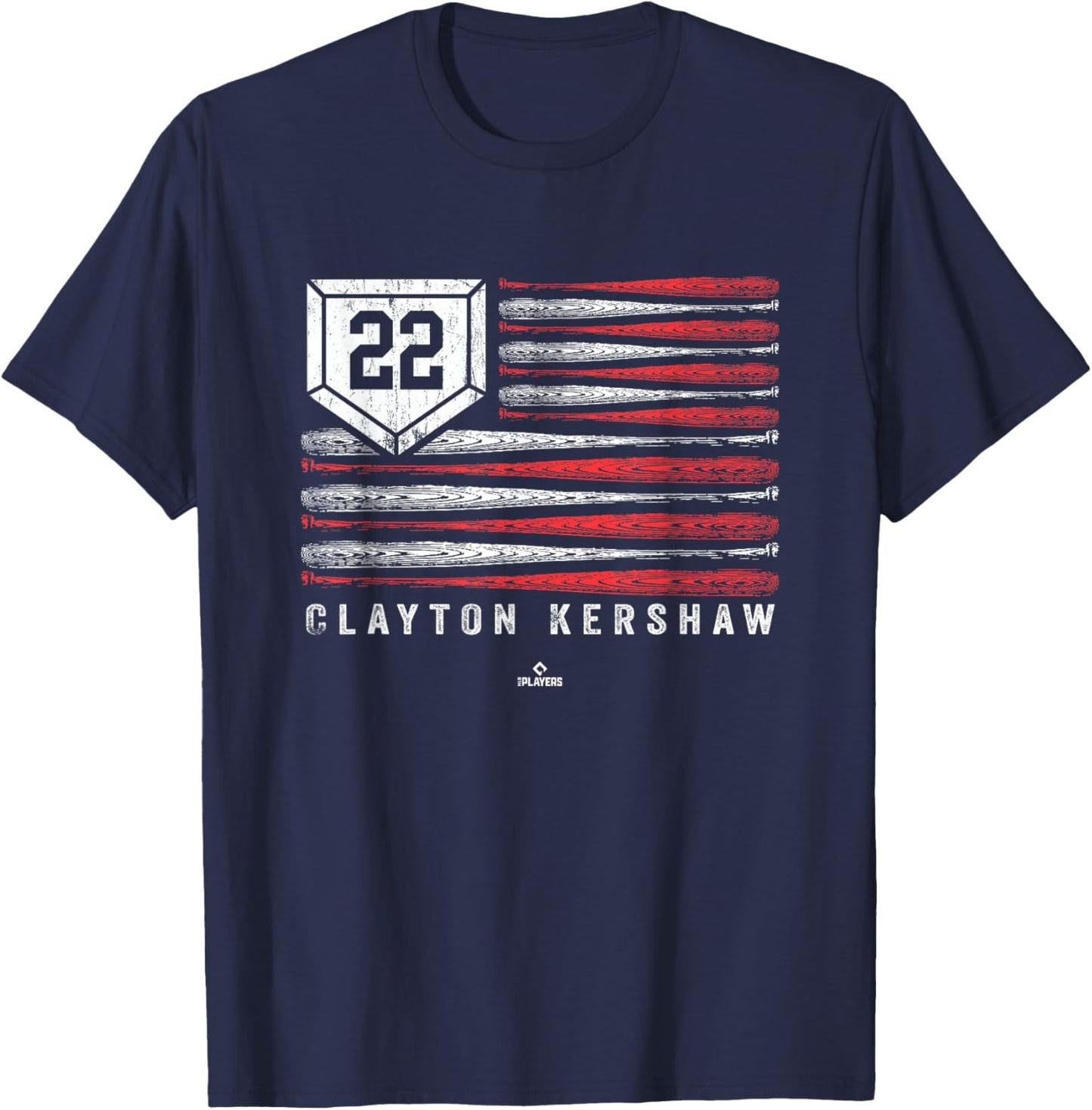 Vintage US Flag Baseball Stripes Clayton Kershaw MLBPA T-Shirt - T-Shirt | Navy