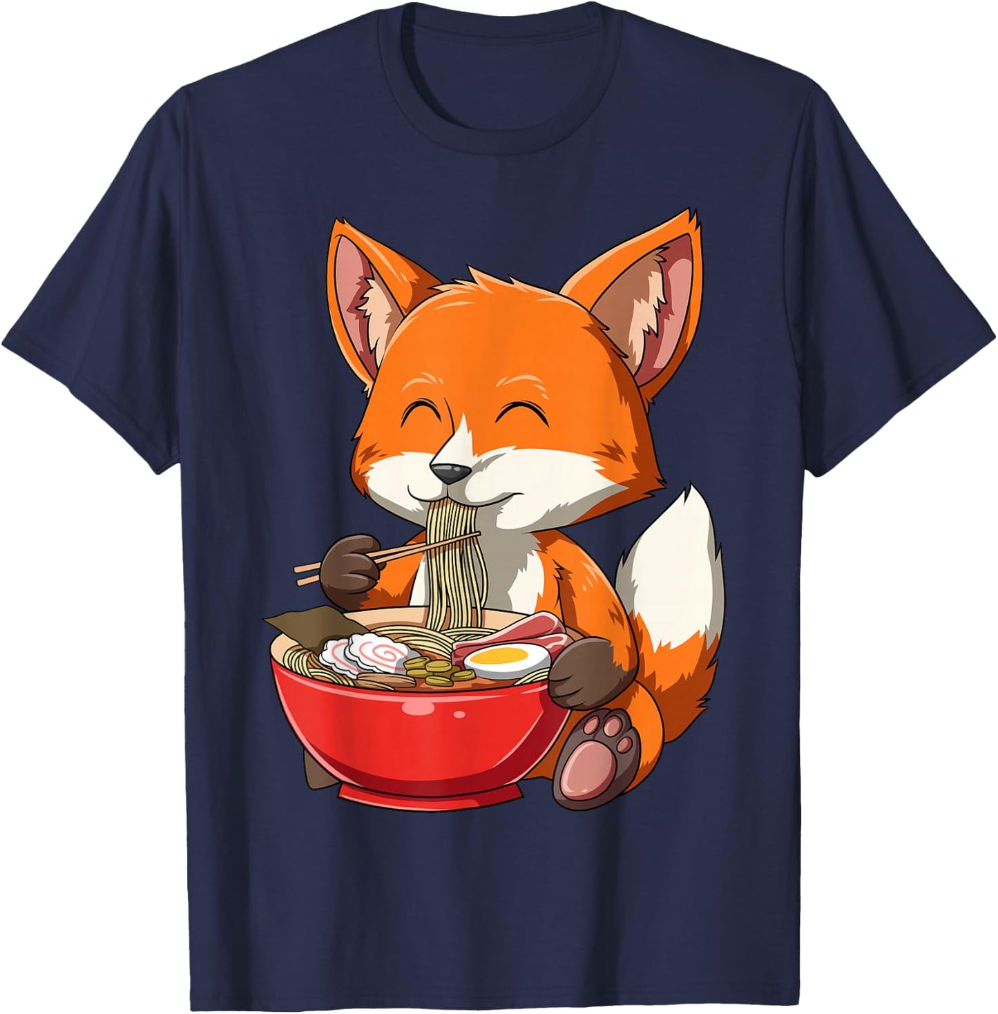 Fox Eating Ramen Ramen Noodle Lovers Fox Themed Gift T-Shirt - T-Shirt | Navy