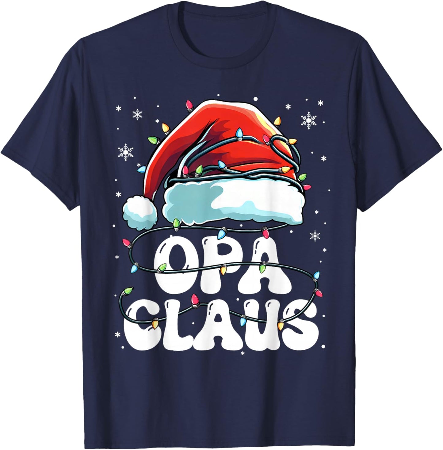 Groovy Opa Claus Christmas Lights Funny Family Xmas Pajama T-Shirt - T-Shirt | Navy