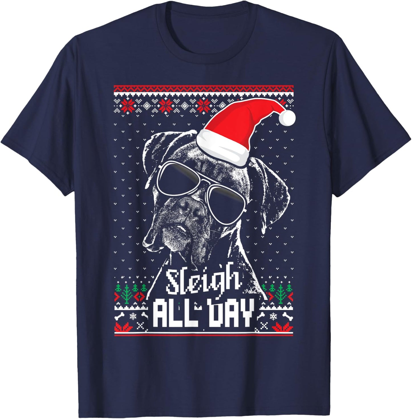 Sleigh all Day Funny Boxer Dog Christmas Women T-Shirt - T-Shirt | Navy