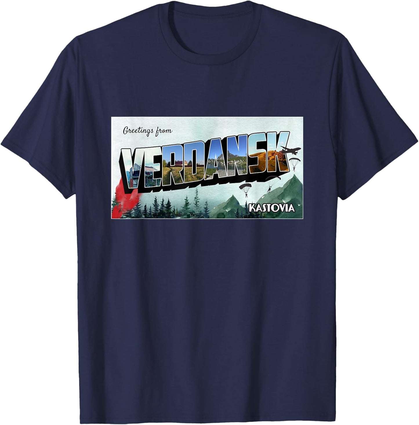 Warzone Gaming in Verdansk for crews & gamers - Men's Black Modern - Small - Short Sleeve - Crew Collar - Straight Hemline - Cotton 65%, Polyester 35% T-Shirt - T-Shirt | Navy
