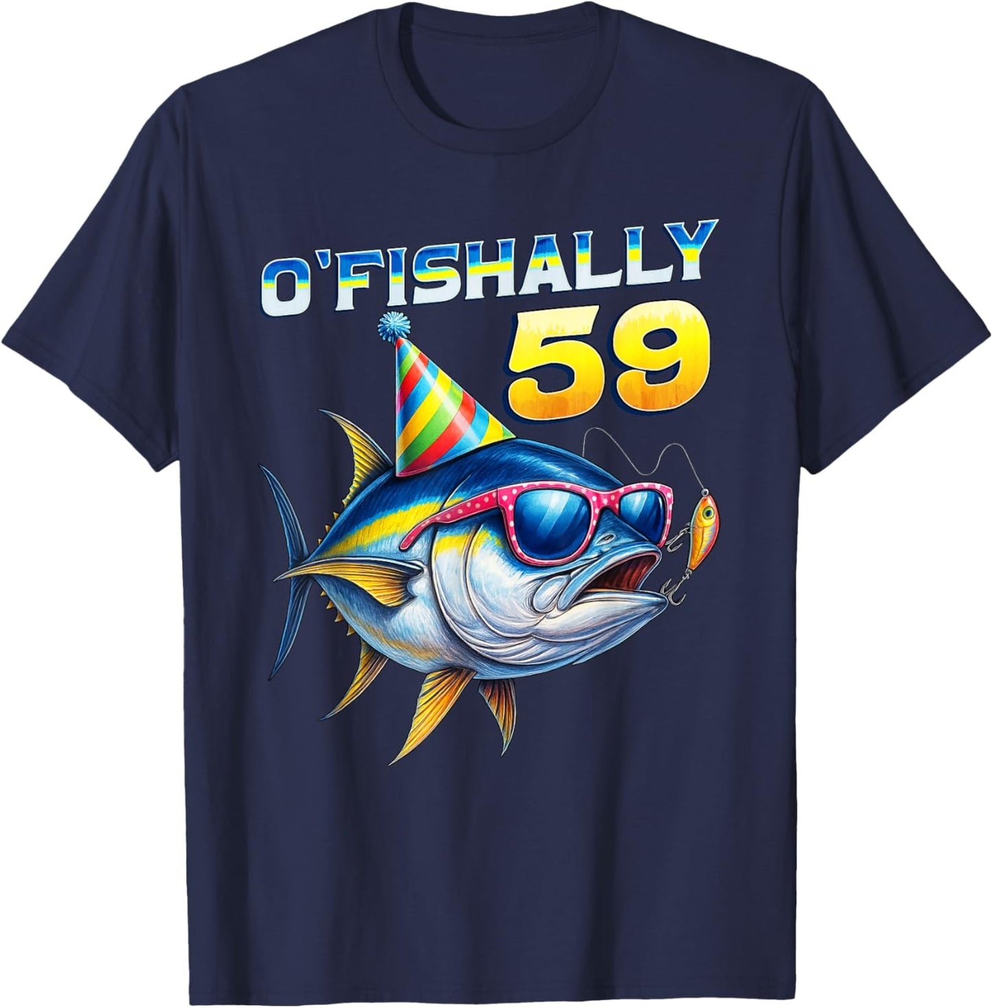 O'fishally 59 Year Old Funny Fishing 59th Birthday Tuna Fish T-Shirt - T-Shirt | Navy