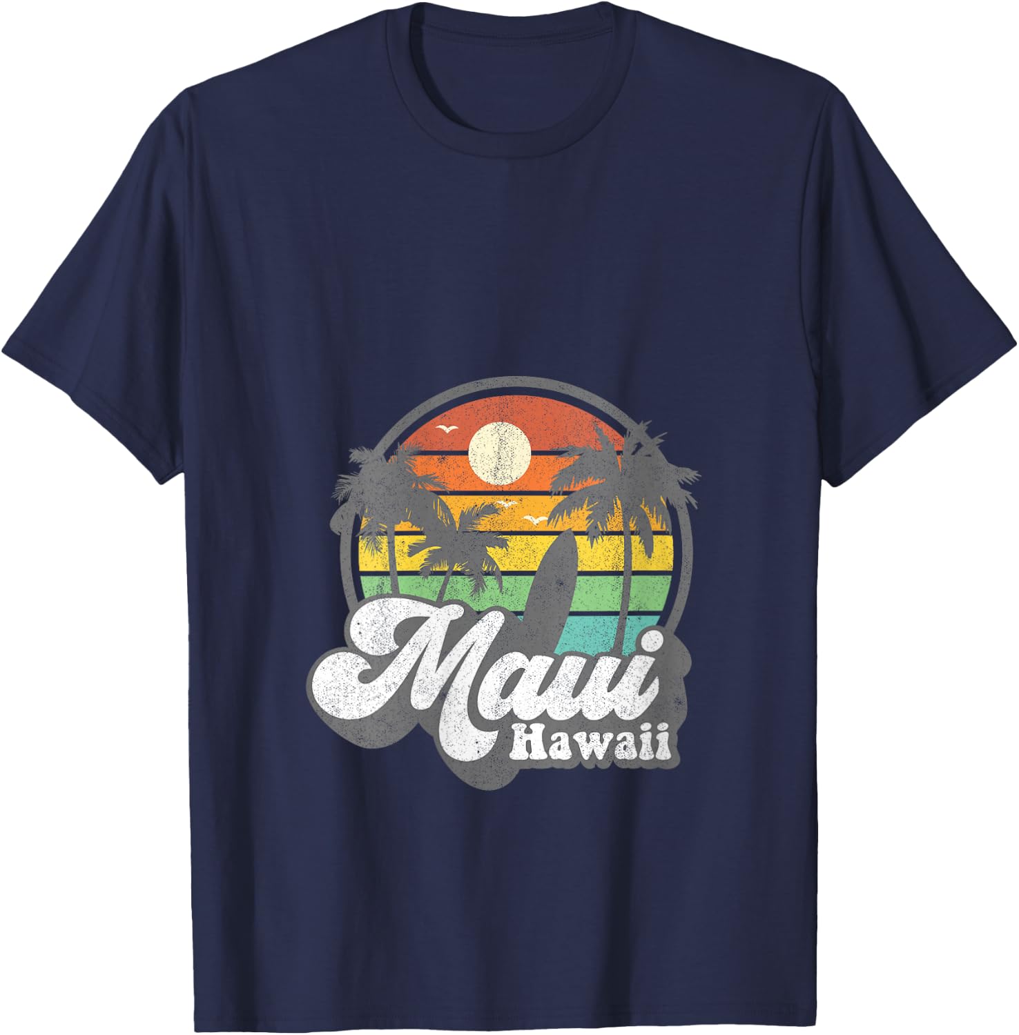Vintage Maui Hawaii Hawaiian Beach Surfing 70's Surf Gift V-Neck T-Shirt - T-Shirt | Navy
