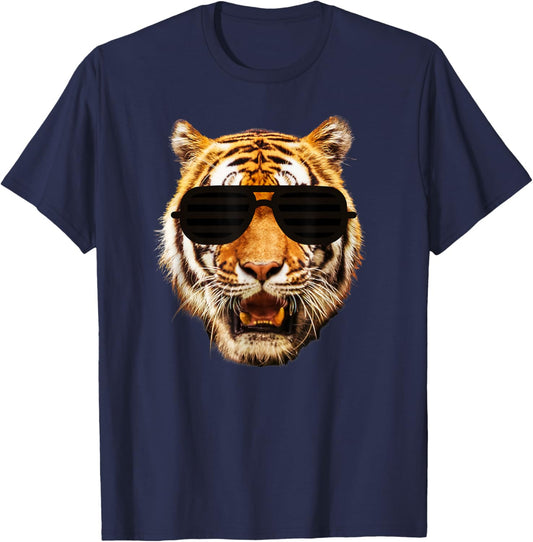 Kids Tiger Striped Black Sunglasses for Toddler, Boy, Girl T-Shirt - T-Shirt | Navy