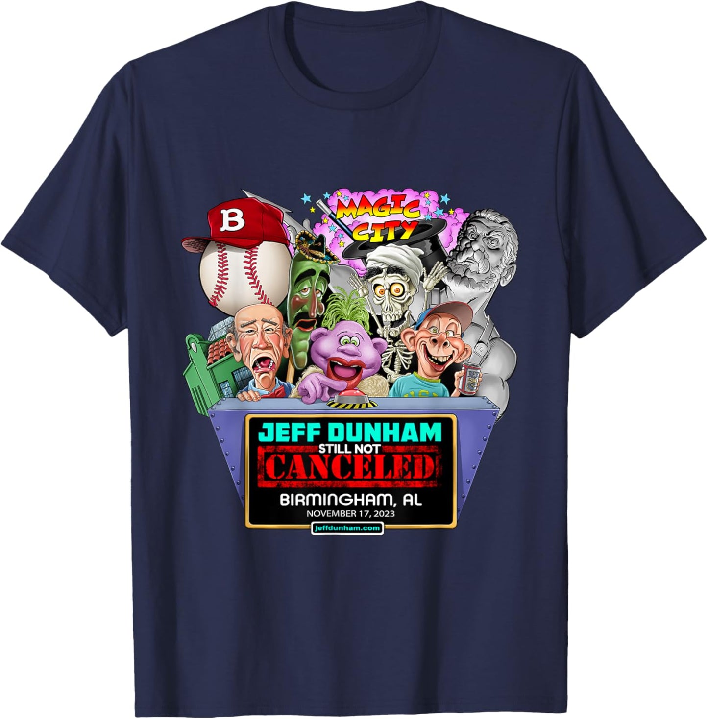 Jeff Dunham Birmingham, AL (2023) T-Shirt - T-Shirt | Navy