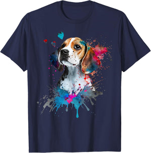 Cute Beagle Puppy Lover Dog Mom Watercolor Dog Portrait T-Shirt - T-Shirt | Navy