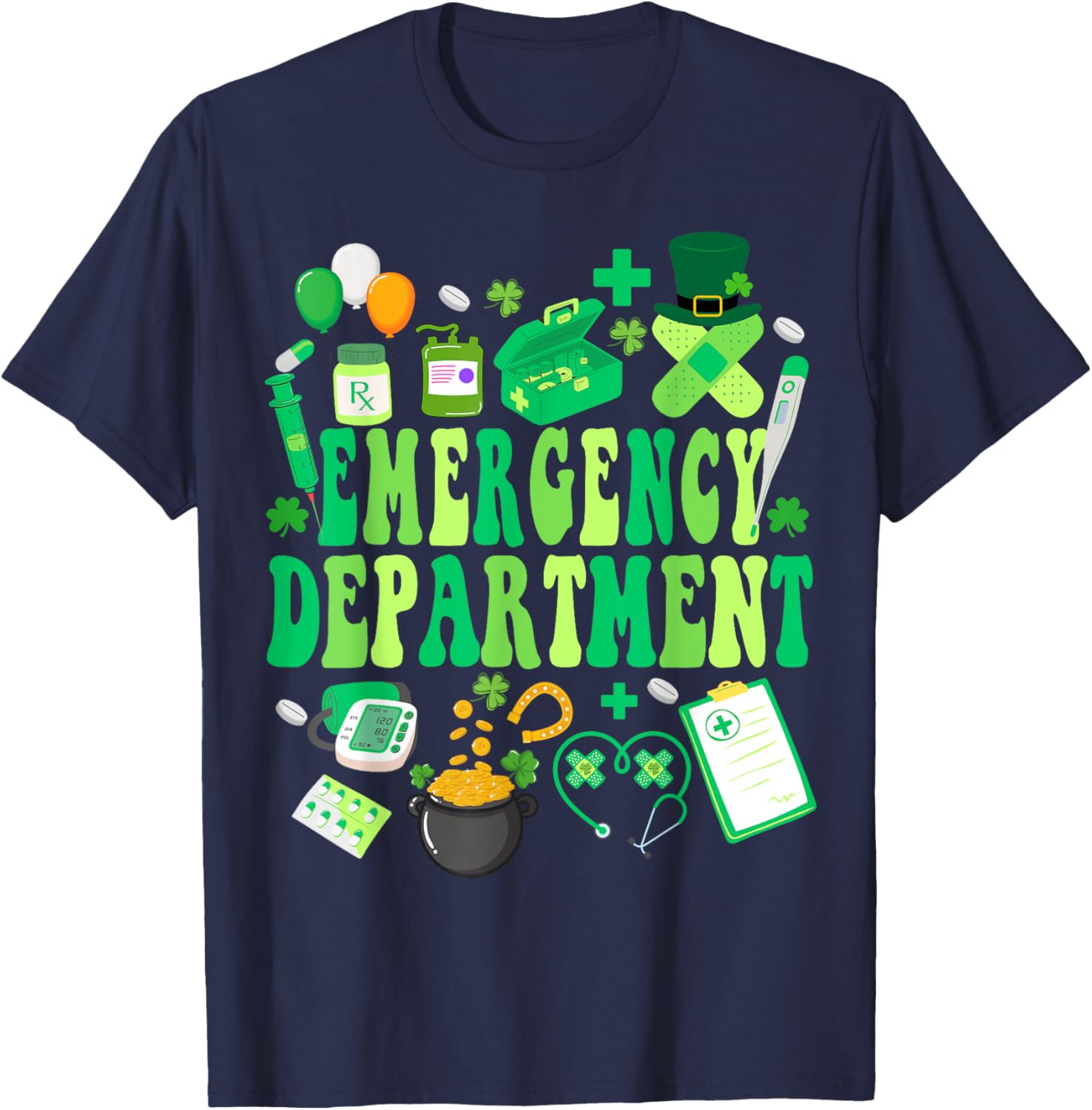 Emergency Department St Patricks Day Emergency Room Nurse T-Shirt - T-Shirt | Navy