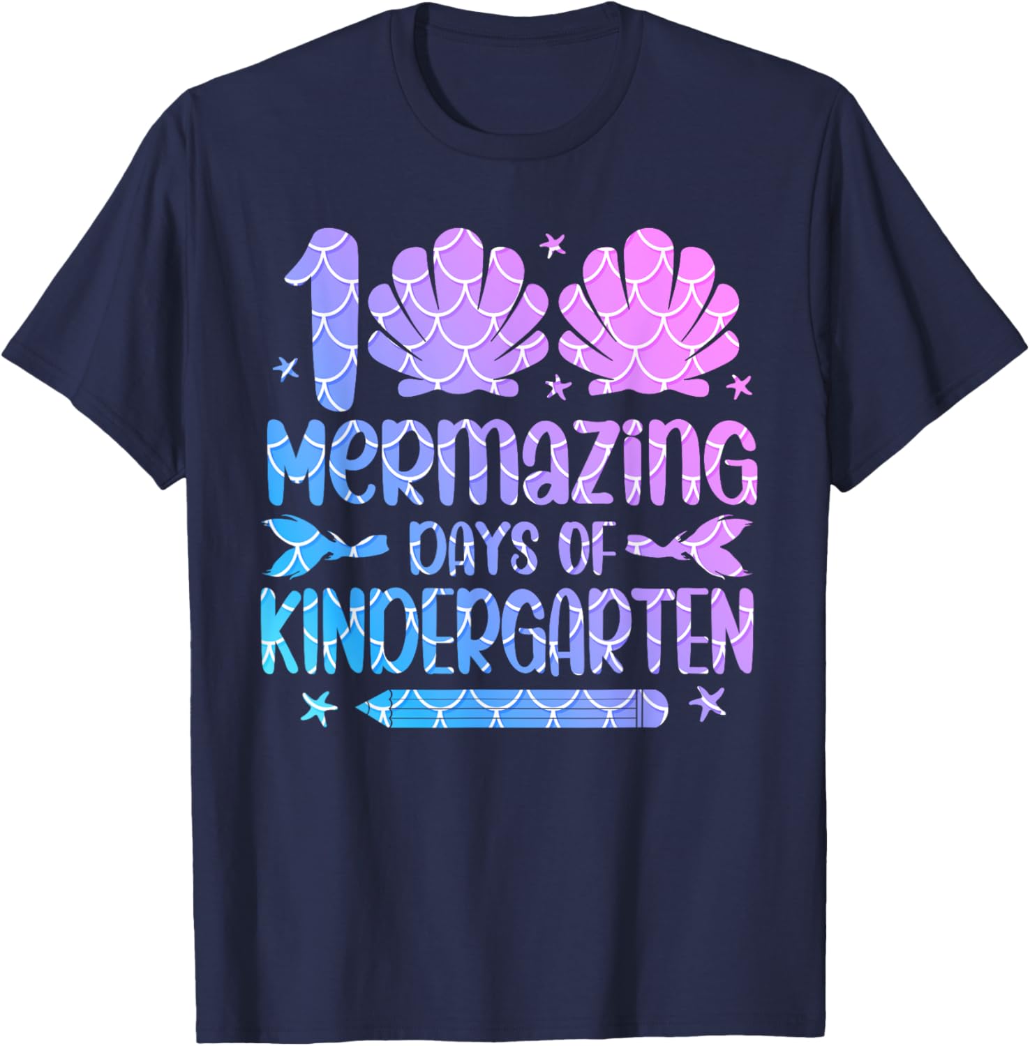 100 Mermazing Days Of Kindergarten 100th Day Of School Girls T-Shirt - T-Shirt | Navy