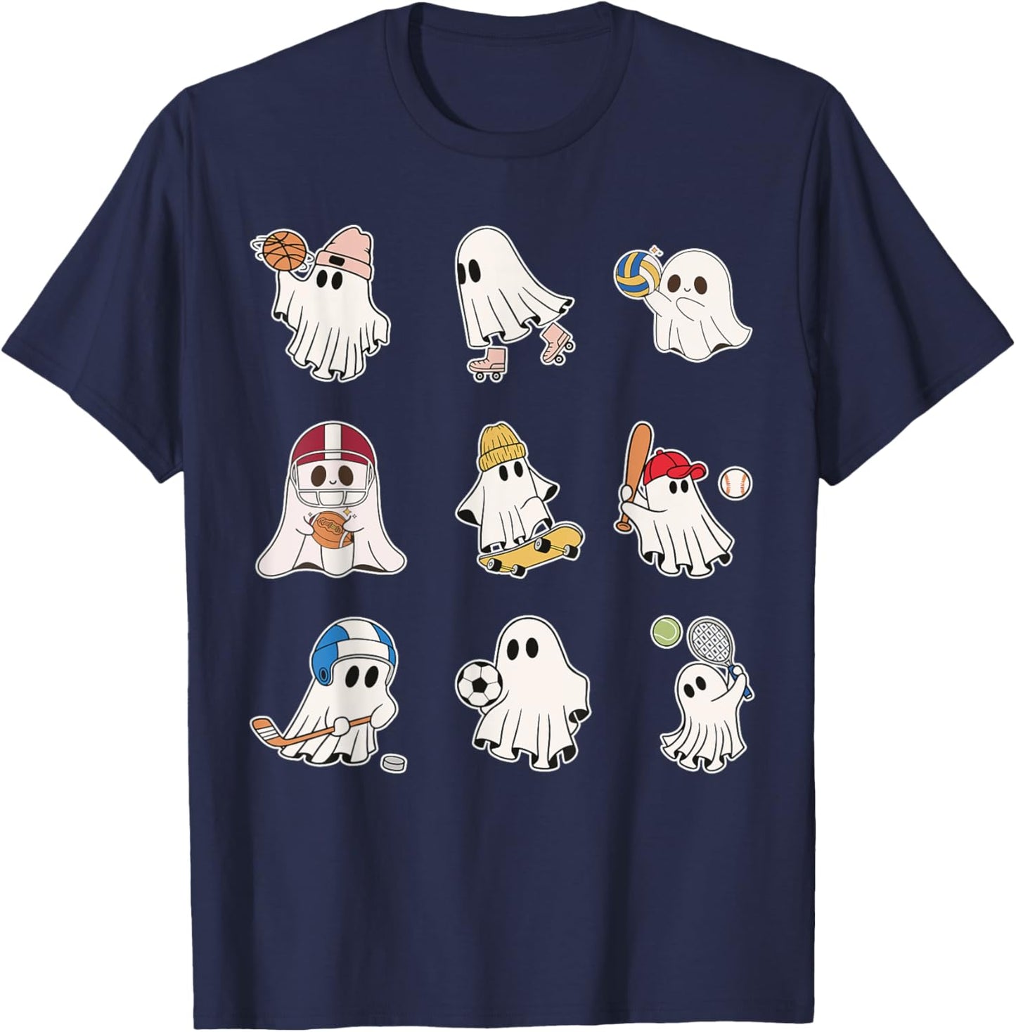 Sports Ghost Halloween Ghost Basketball Baseball Volleyball T-Shirt - T-Shirt | Navy