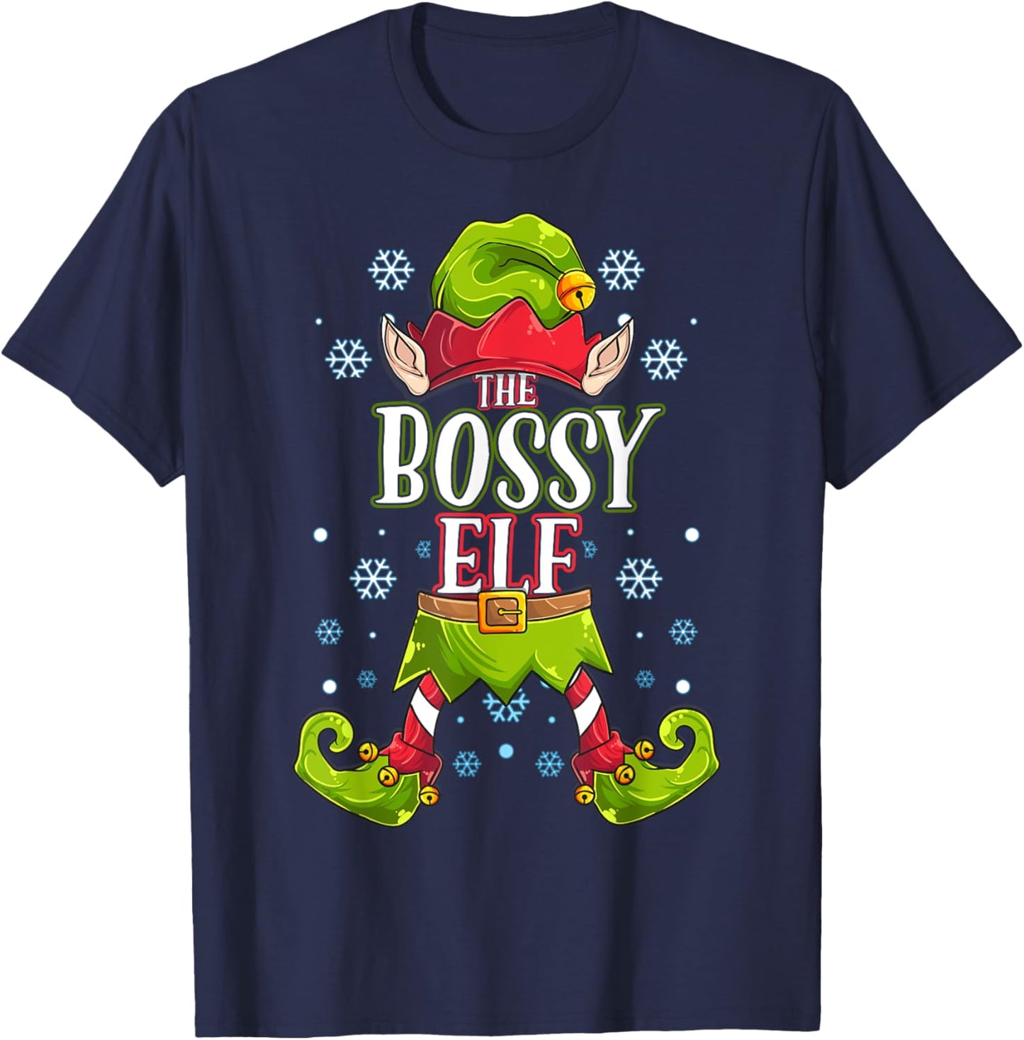Bossy Elf Matching Family Group Christmas Party T-Shirt - T-Shirt | Navy