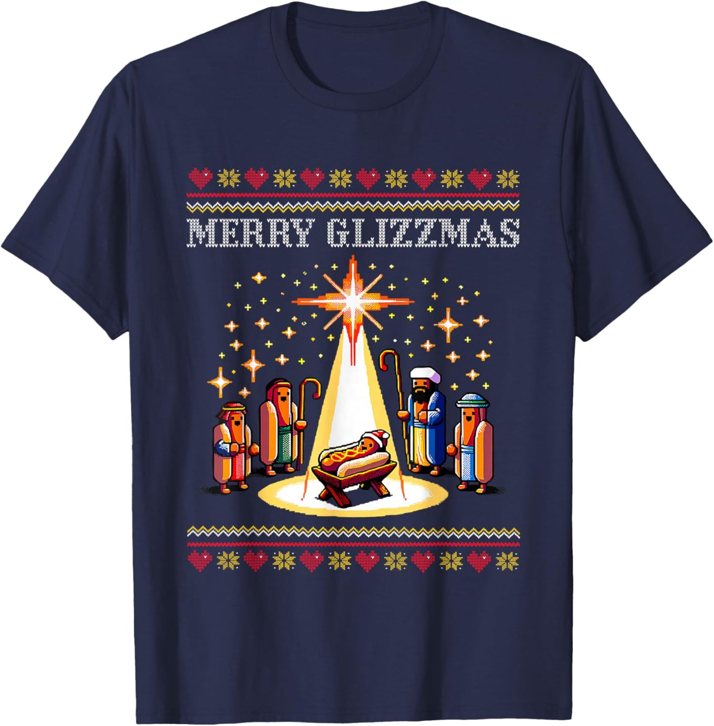 Merry Glizzmas Tacky Funny Merry Christmas Hot Dogs Xmas T-Shirt - T-Shirt | Navy