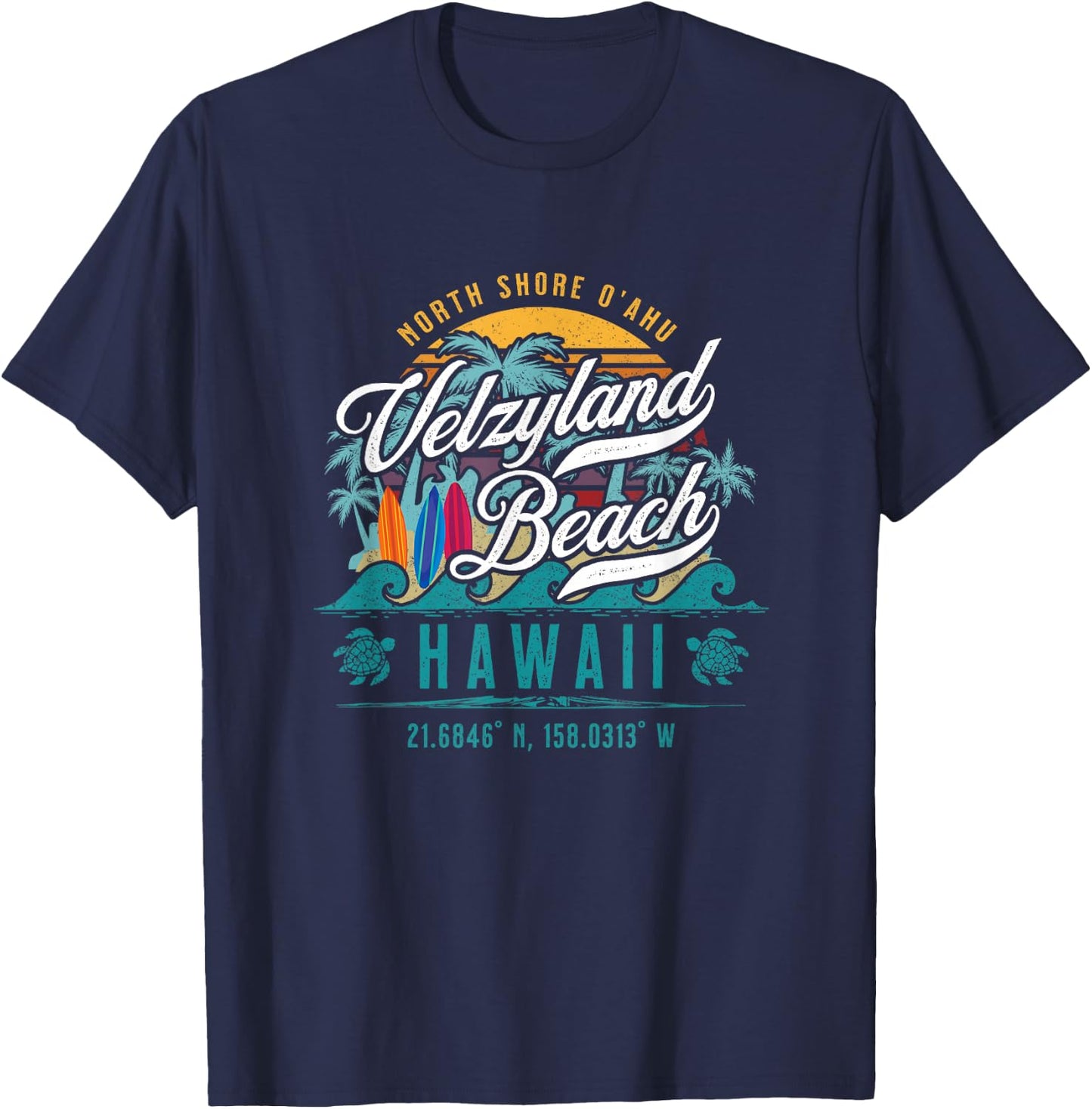 Velzyland Beach Kaunala North Shore Oahu Hawaii Retro Surf T-Shirt - T-Shirt | Navy
