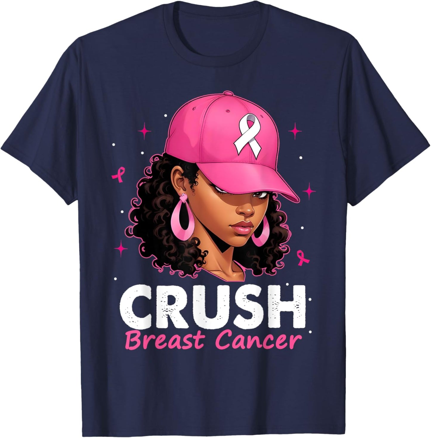 Crush Breast Cancer Awareness Black Women Pink Queen Warrior T-Shirt - T-Shirt | Navy