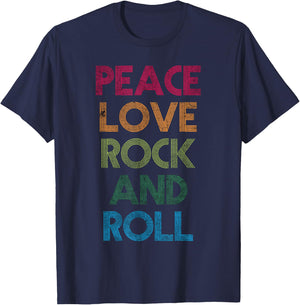 Peace Love Rock & Roll, I Love Rock & Roll, Cool Rock & Roll T-Shirt - T-Shirt | Navy