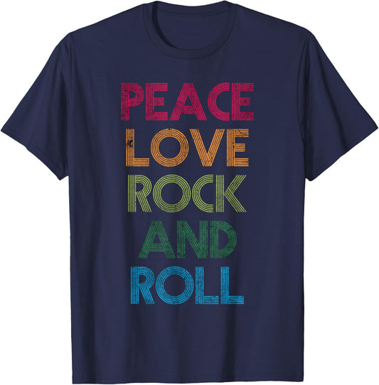 Peace Love Rock & Roll, I Love Rock & Roll, Cool Rock & Roll T-Shirt - T-Shirt | Navy