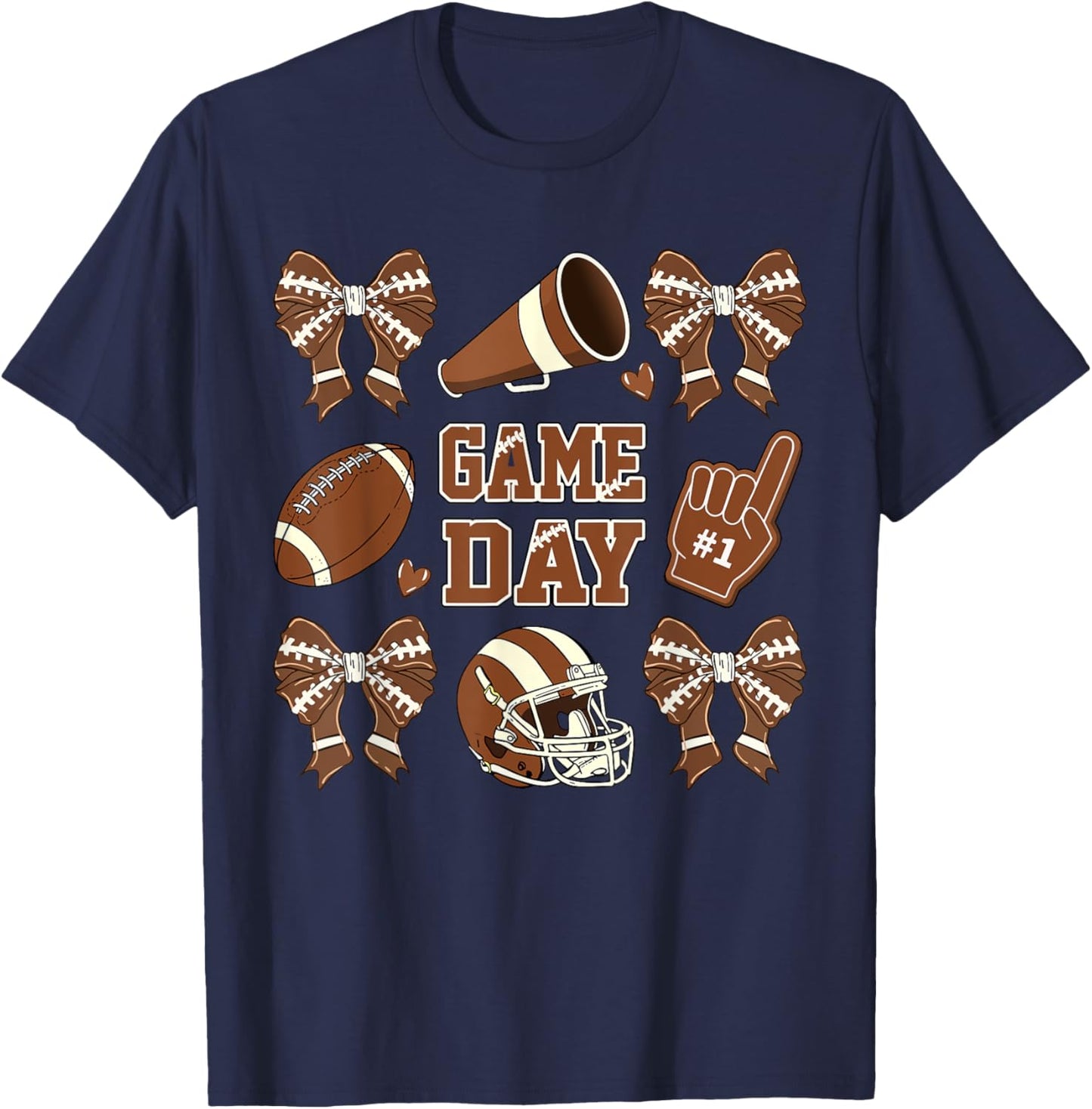 Football Coquette Bow Football Mom Game Day Women Girls Kids T-Shirt - T-Shirt | Navy