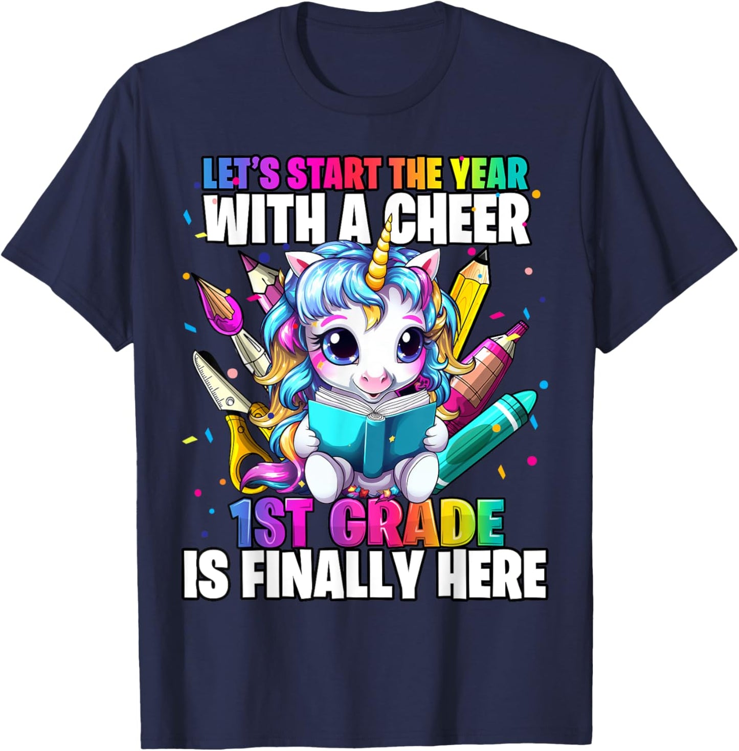 Unicorn 1st Grade Back to School First Day of School Girls T-Shirt - T-Shirt | Navy