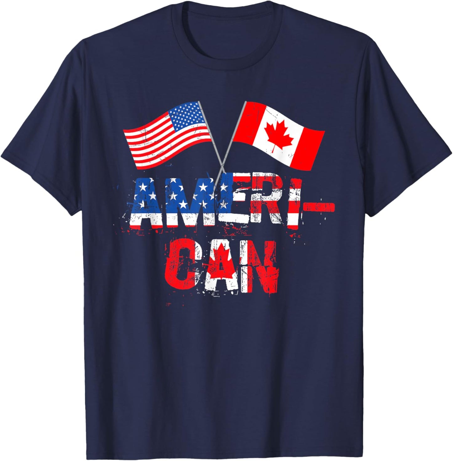 Retro Ameri-Can Canada USA Flag Patriotic Canadian American T-Shirt - T-Shirt | Navy