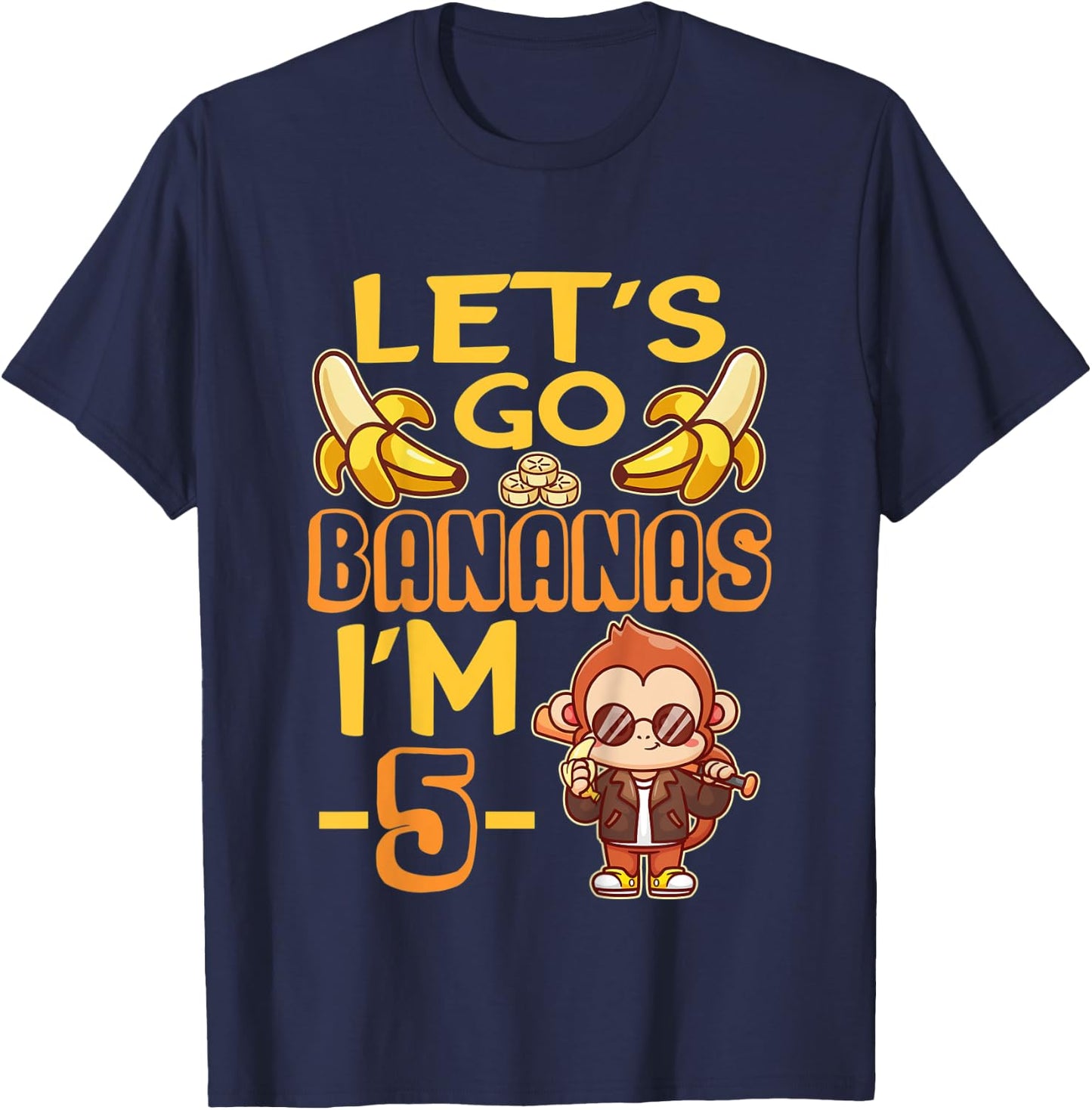Kids Let's Go Bananas I'm 5 Zoo Jungle Safari 5th Birthday T-Shirt - T-Shirt | Navy