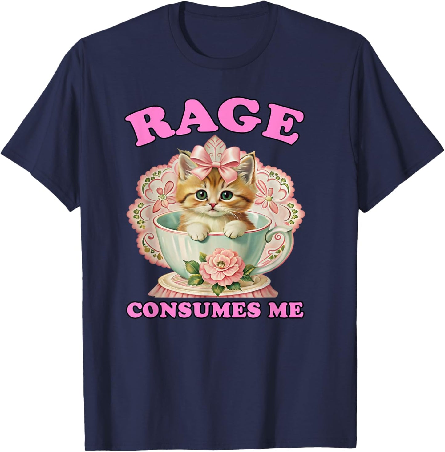 Rage Consumes Me, Funny Kitten Cat Mental Health Meme Retro T-Shirt - T-Shirt | Navy