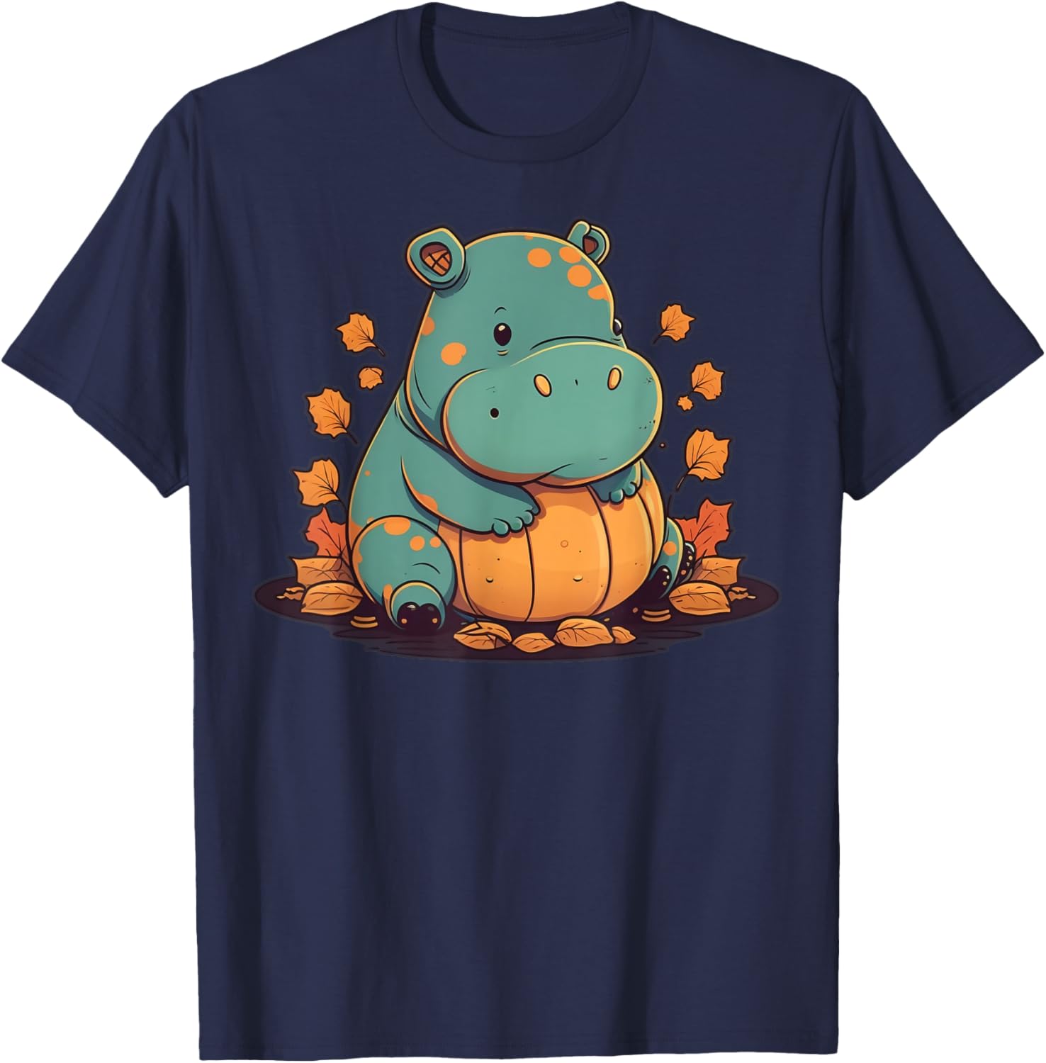 Pumpkin Hippopotamus costume on Hippo Halloween T-Shirt - T-Shirt | Navy