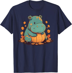 Pumpkin Hippopotamus costume on Hippo Halloween T-Shirt - T-Shirt | Navy