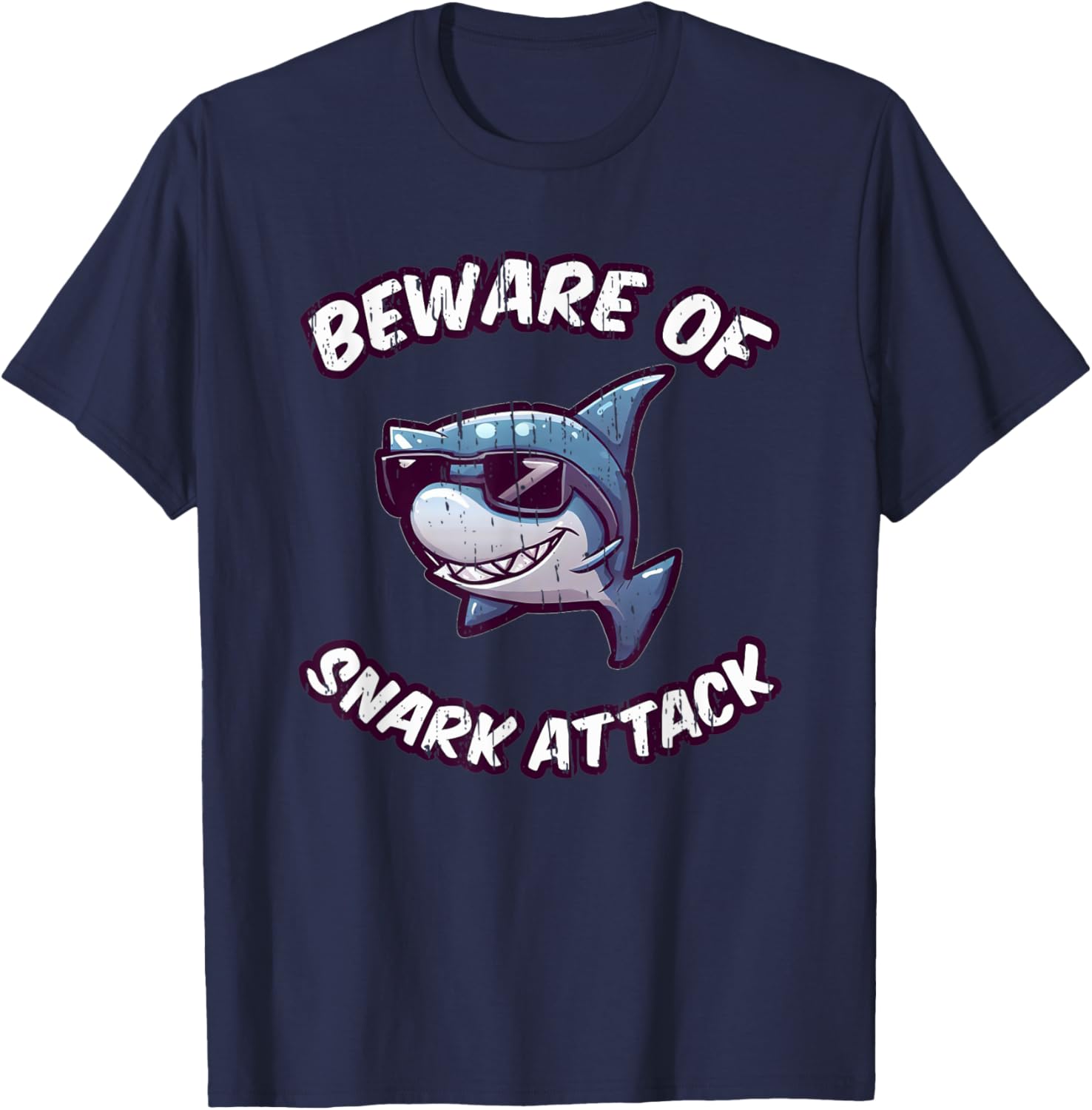 Beware of Snark Attack Funny Kids and Teens Cartoon Shark T-Shirt - T-Shirt | Navy