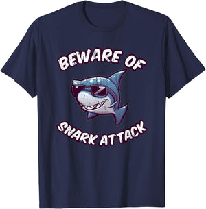 Beware of Snark Attack Funny Kids and Teens Cartoon Shark T-Shirt - T-Shirt | Navy