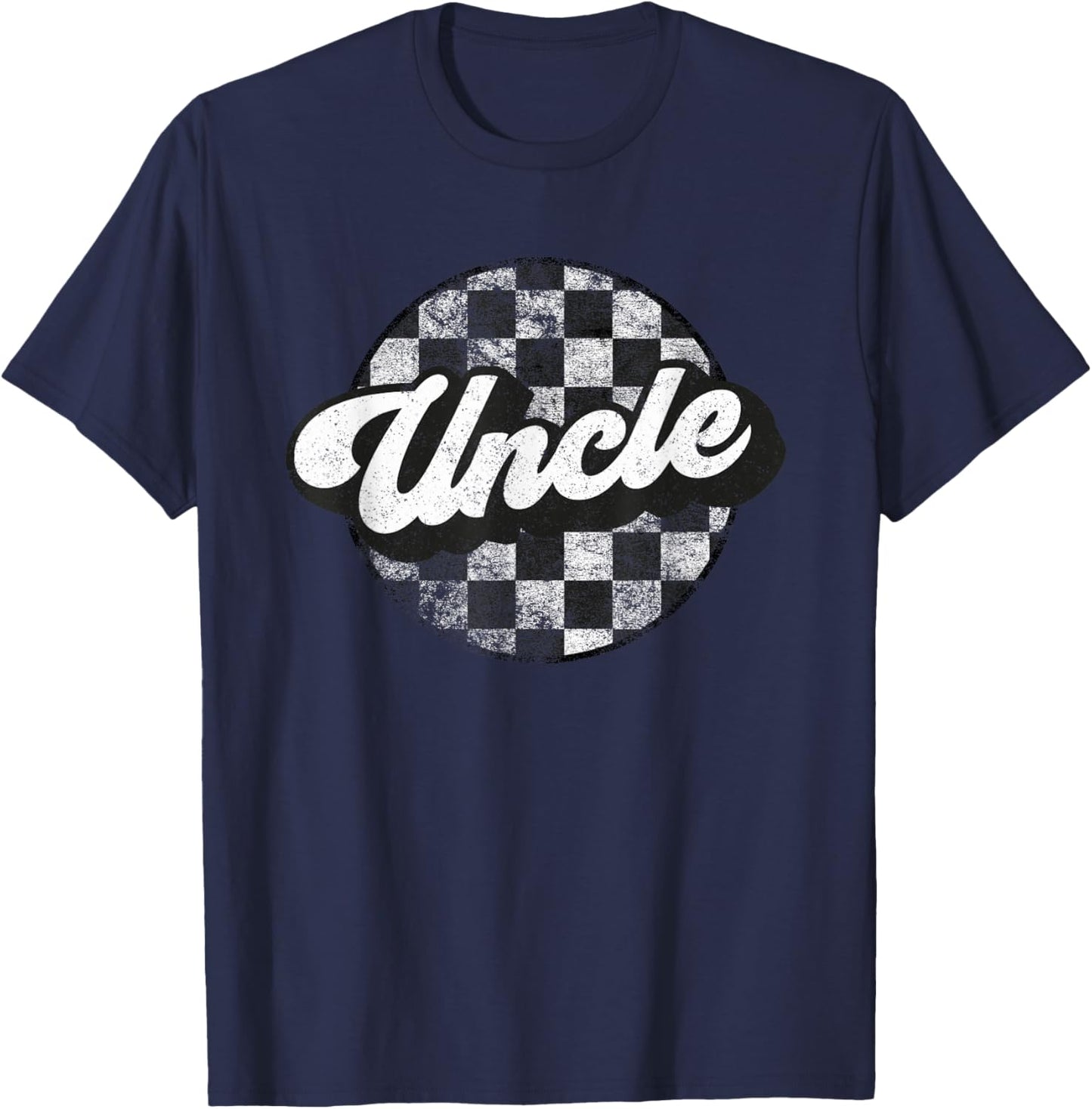 Funny Retro Checkered Uncle Race Vintage Matching Family T-Shirt - T-Shirt | Navy