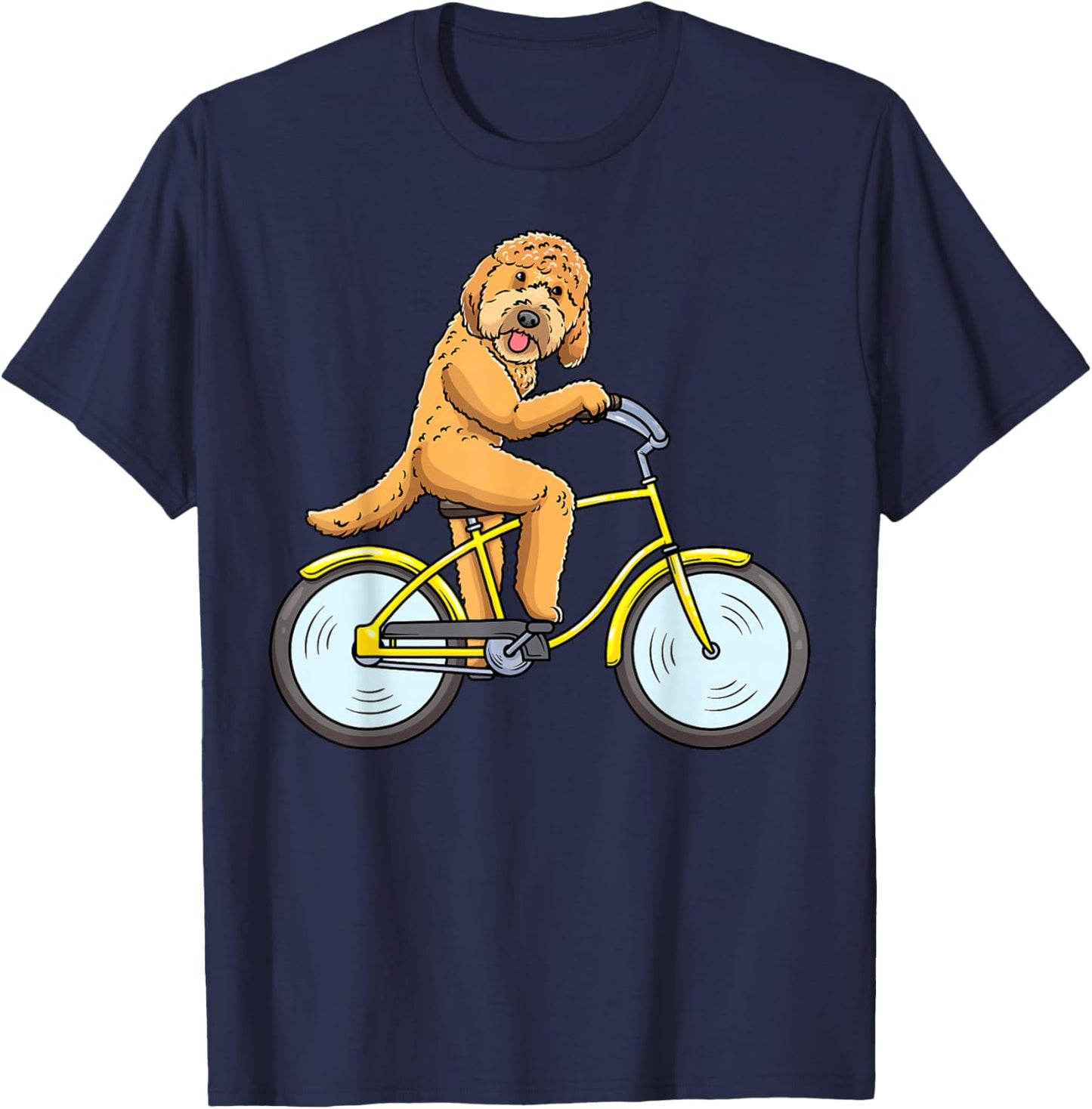 Goldendoodle Dog On Bike Cycling Men Women Girls Kids T-Shirt - T-Shirt | Navy