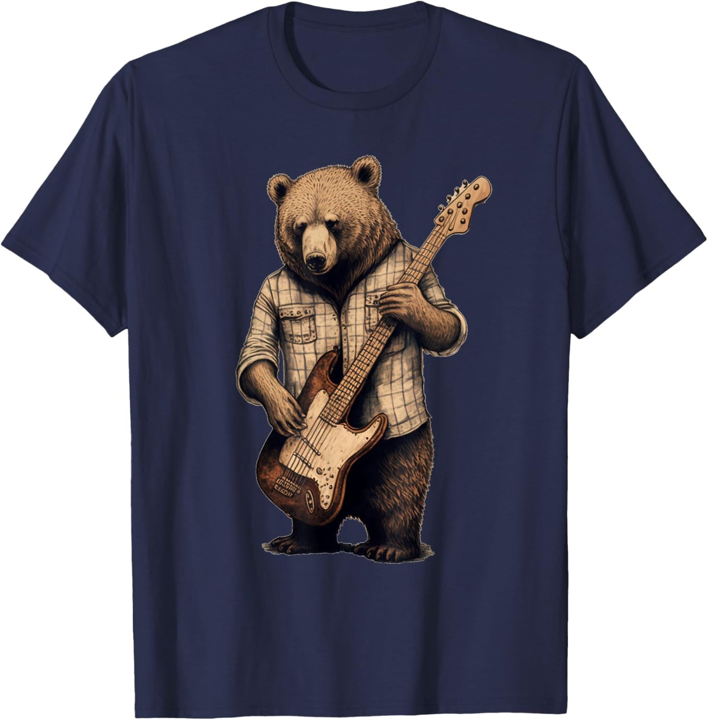 Bear Playing Bass Guitar Bear Guitarist Music Lovers T-Shirt - T-Shirt | Navy