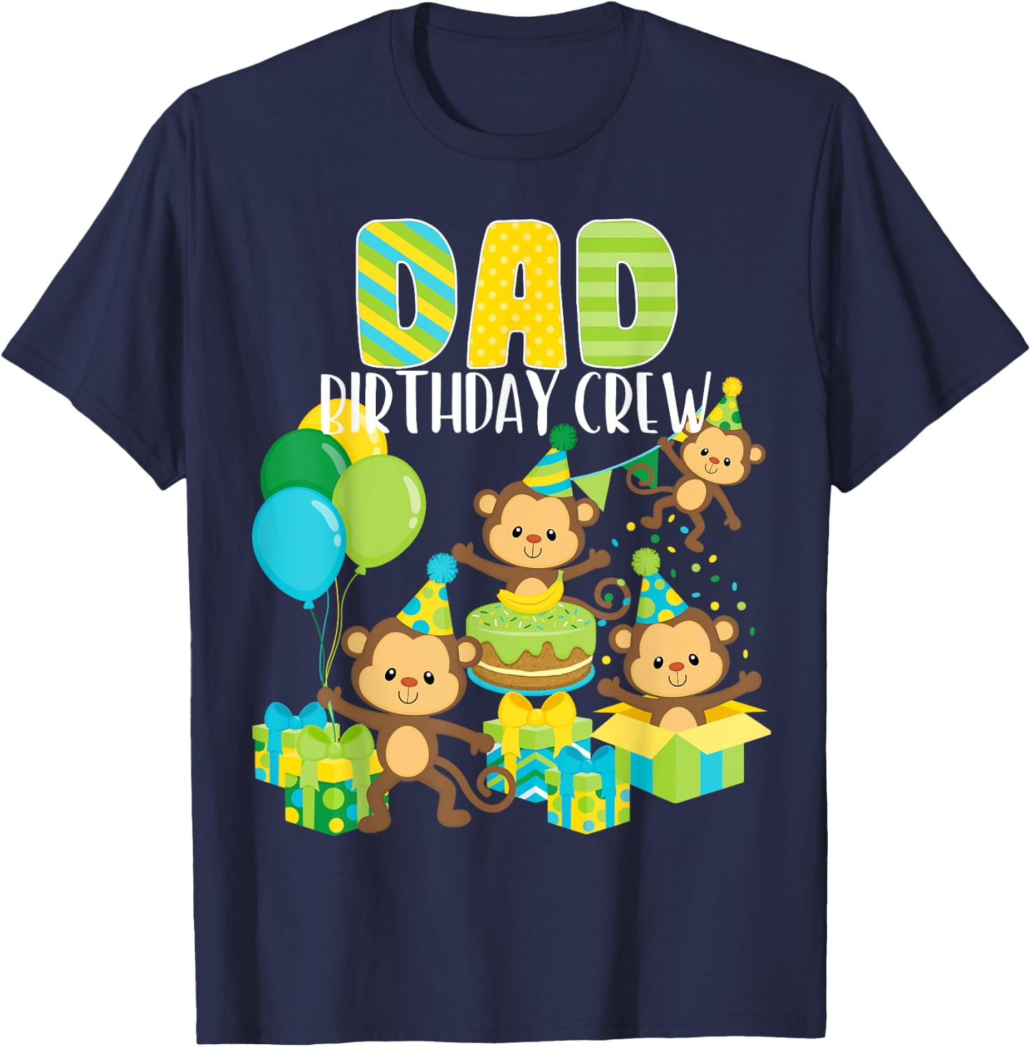 Birthday Monkey Dad Birthday Crew Bday Party Family Matching T-Shirt - T-Shirt | Navy