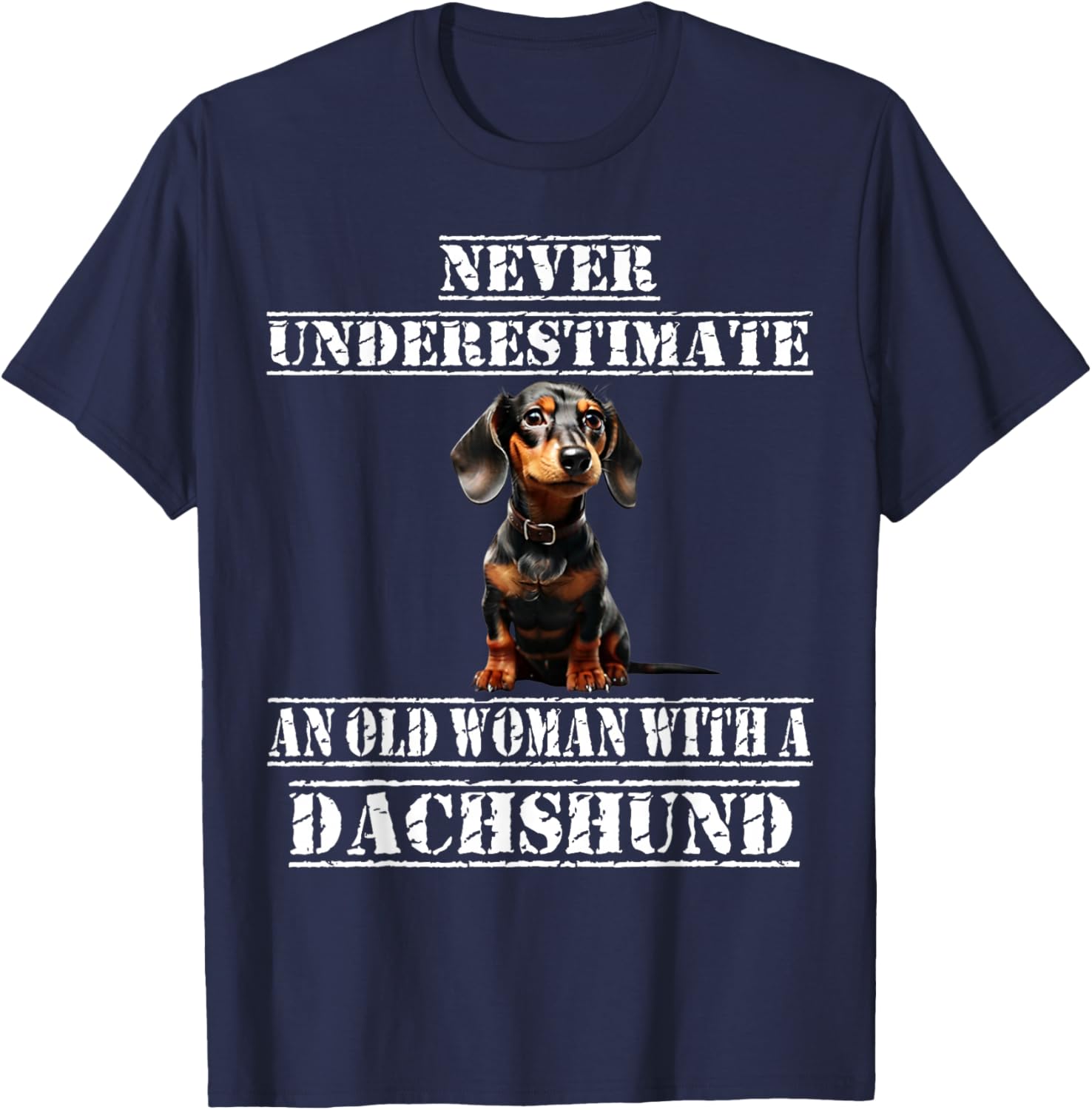 Never Underestimate An Old Woman With A Dachshund T-Shirt - T-Shirt | Navy
