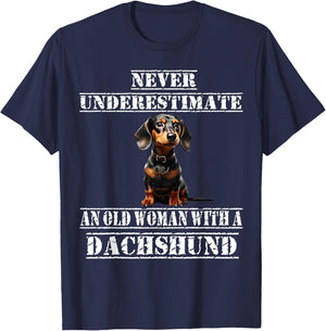 Never Underestimate An Old Woman With A Dachshund T-Shirt - T-Shirt | Navy